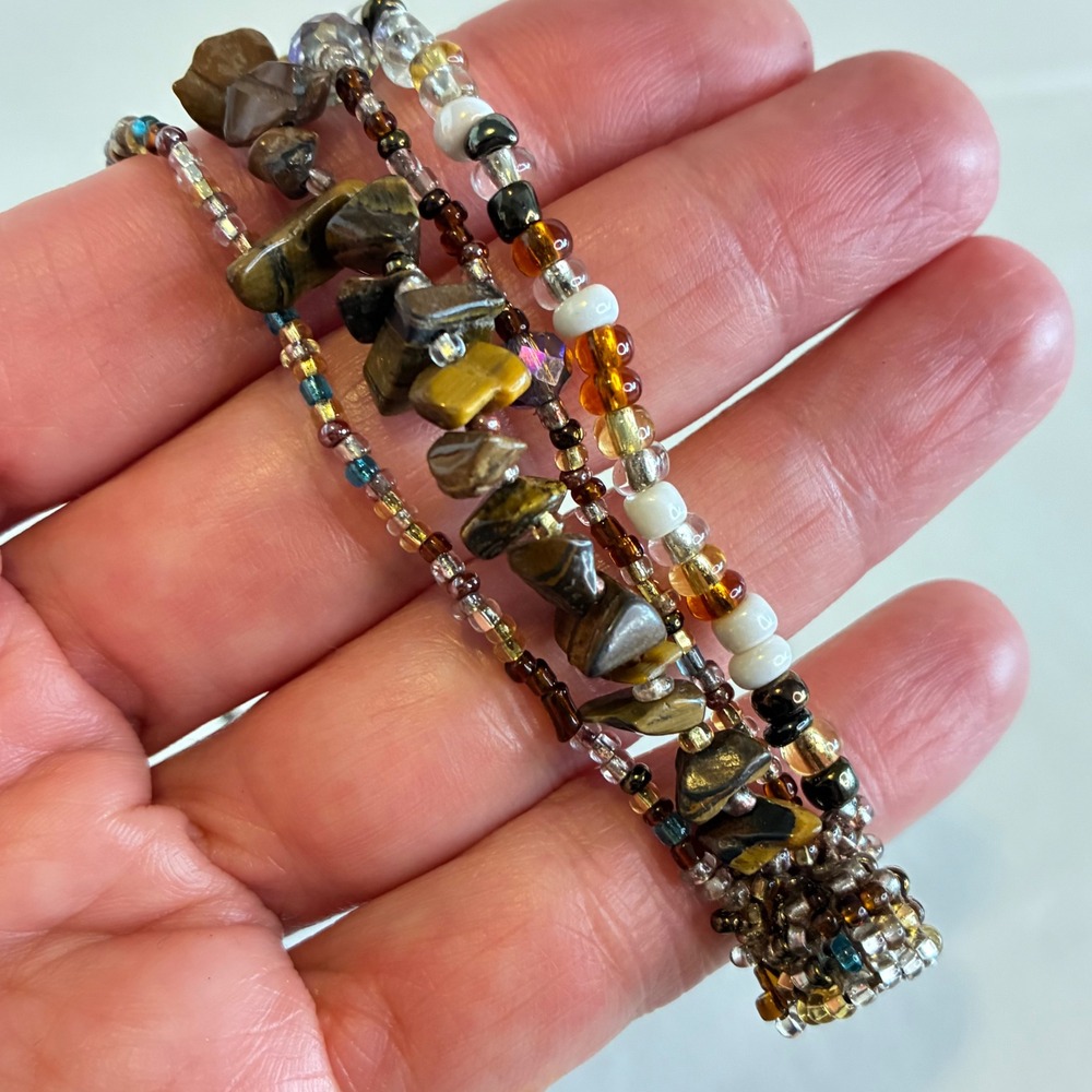 Vintage Tiger's Eye Bracelet Multi-Strand Beaded Faceted Glass Magnetic Clasp